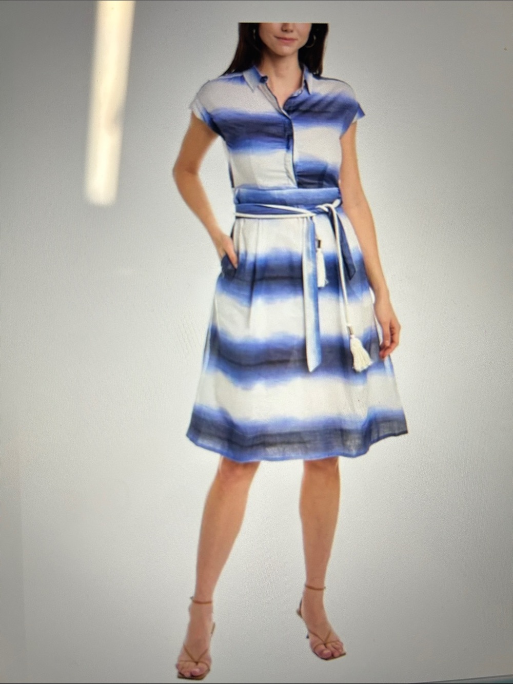 MARELLA Navy and White Stripe Ombre Stripe Shirt Dress